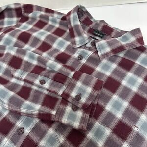 Prana Standard‎ Fit Los Feliz Gray Maroon Plaid Organic Cotton Long Sleeve Large